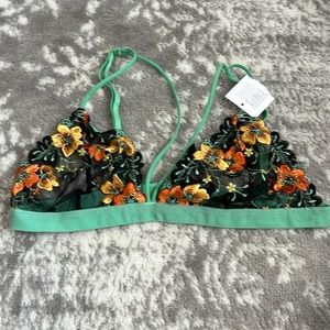 Urban Outfitters Out From Under Embroidered Strappy Bralette black Green Medium
